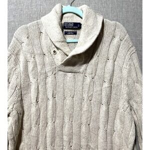 VTG Polo Ralph Lauren Cable Knit Sweater XL Linen Silk Hand Knit Shawl Collar
